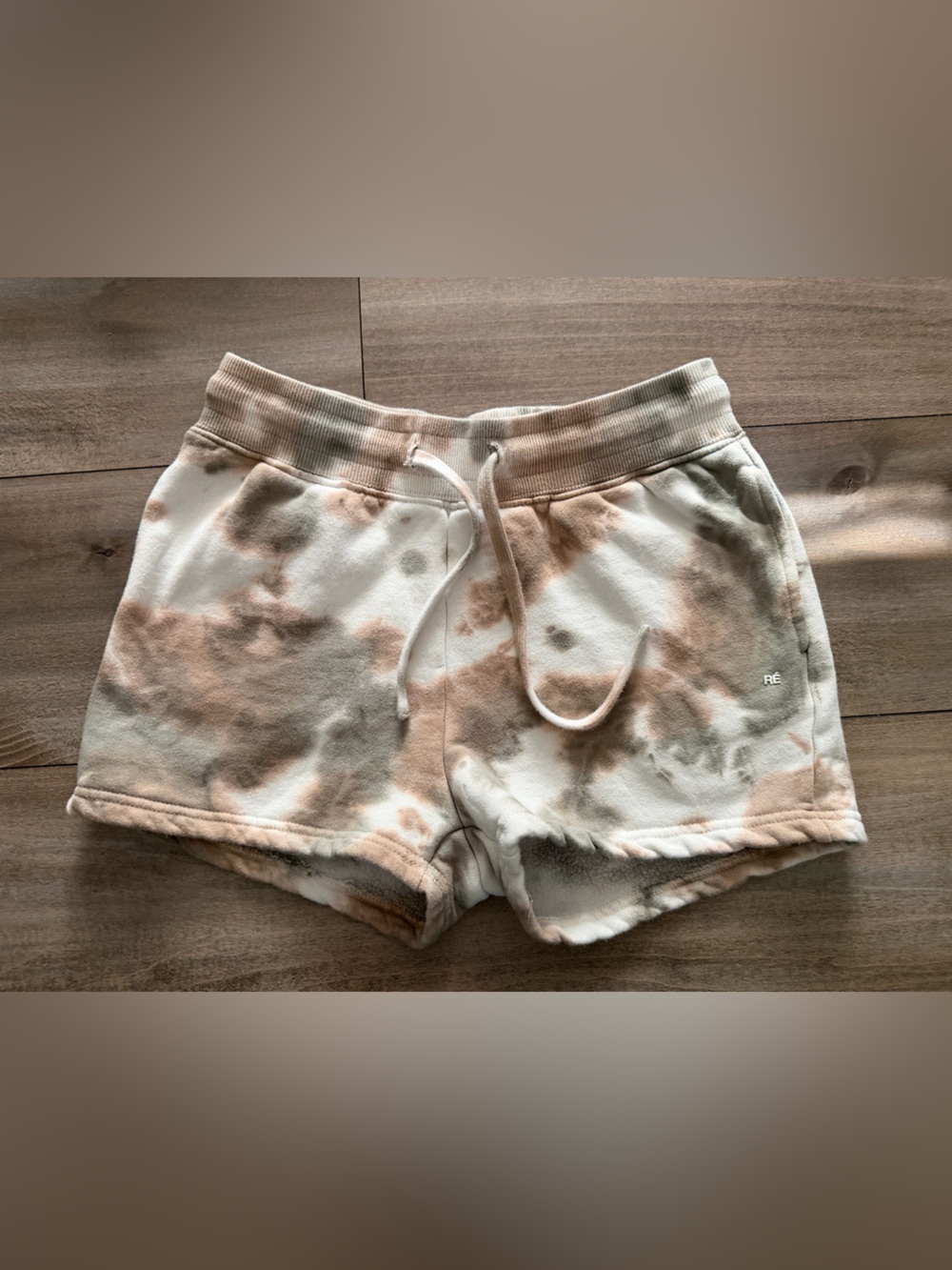 Tie-Dye Athletic Shorts in Cream & Brown with Drawstring